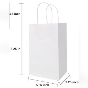 🍎 24 Small White Kraft Paper Bags with Handles Giftbags Lot Wholesale Thank You